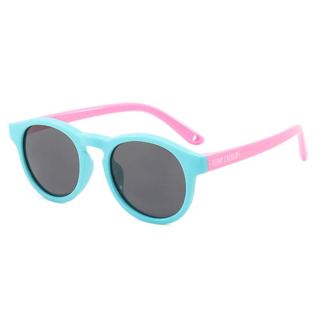 Teeny Baby Keyhole Polarized Sunglasses With Strap - Teal Pink