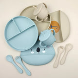 Silicone Baby Feeding Set 6pcs - Beige Zoo Blue