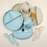 Silicone Baby Feeding Set 6pcs - Beige Zoo Blue