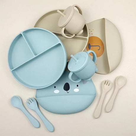 Silicone Baby Feeding Set 6pcs - Beige Zoo Blue