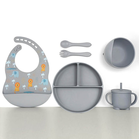 Silicone Baby Feeding Set 6pcs - Graphite Lion Ellie