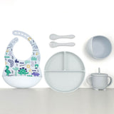 Silicone Baby Feeding Set 6pcs - Grey Dinosaurs