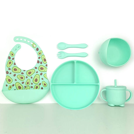 Silicone Baby Feeding Set 6pcs - Mint Avocado