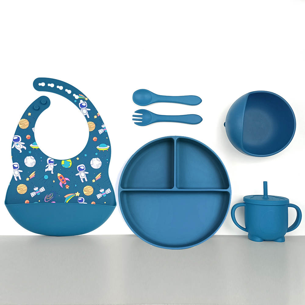 Silicone Baby Feeding Set 6pcs - Ocean Blue Space
