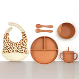 Silicone Baby Feeding Set 6pcs - Pumpkin Leopard