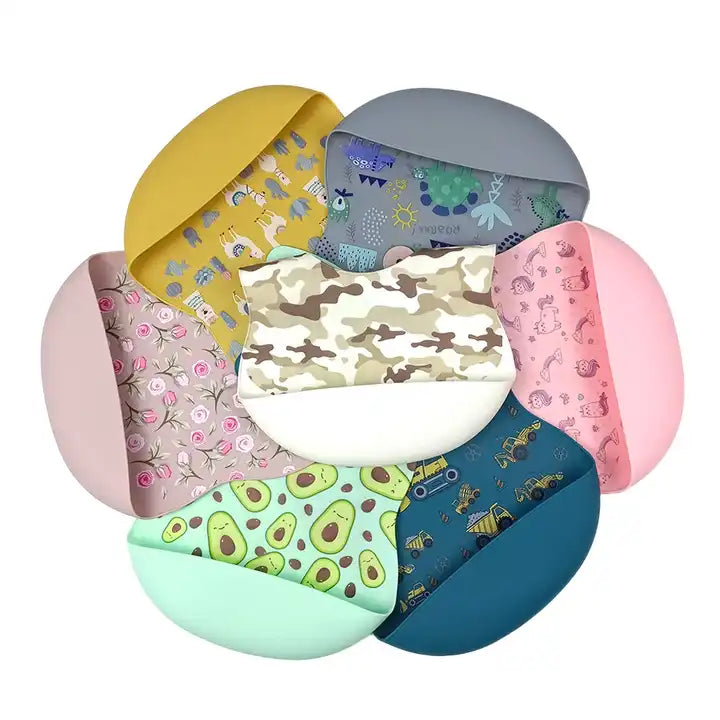 Silicone Waterproof Baby Bibs Printed Colours Patterns