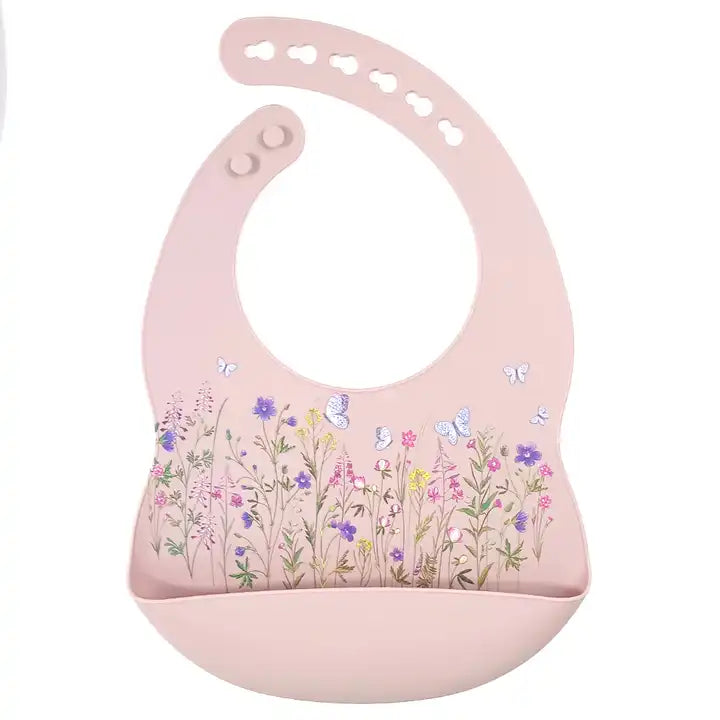 Silicone Waterproof Baby Bib - Dusty Pink Flowers