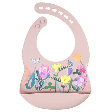 Silicone Waterproof Baby Bib - Dusty Pink Flowers