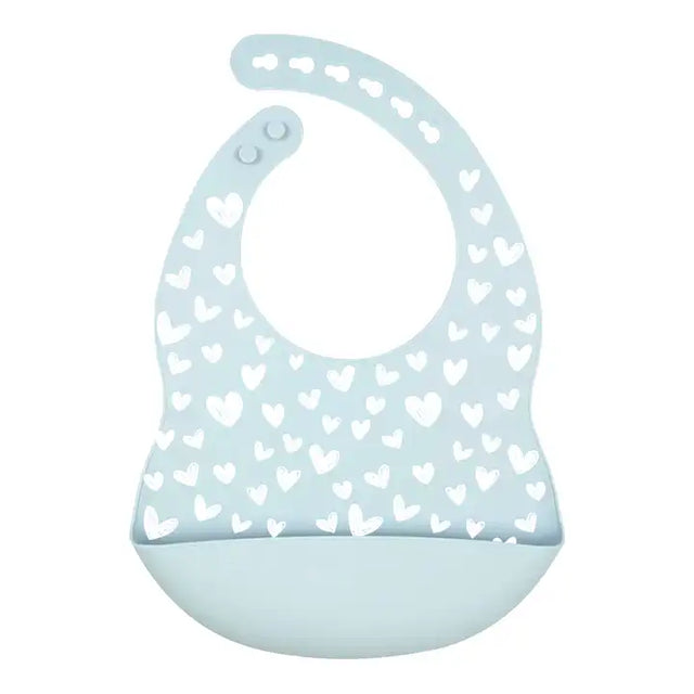 Silicone Waterproof Baby Bib - Light Blue Hearts