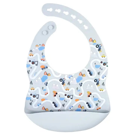 Silicone Waterproof Baby Bib - Grey Diggers