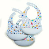 Silicone Waterproof Baby Bibs Light Grey Space Zoo Diggers