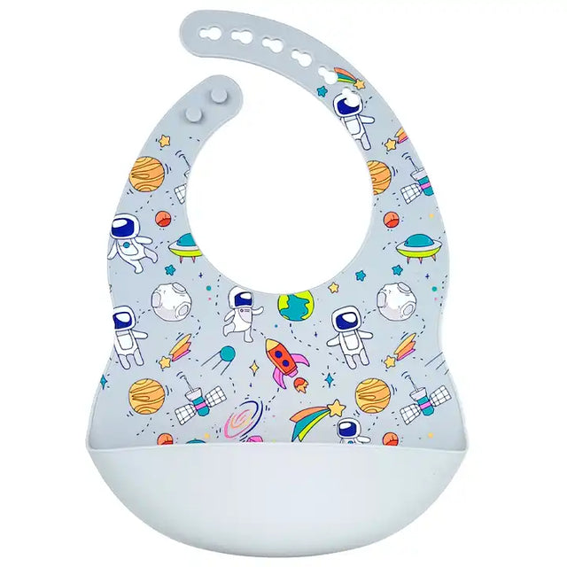 Silicone Waterproof Baby Bib - Grey Space