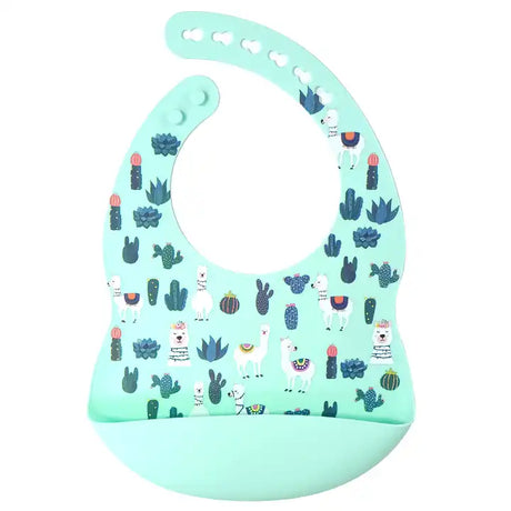 Silicone Waterproof Baby Bib - Mint Llama