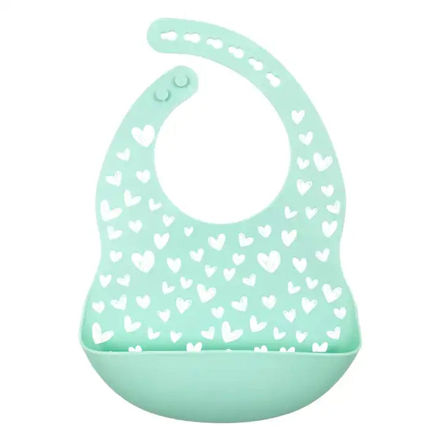 Silicone Waterproof Baby Bib - Mint Hearts