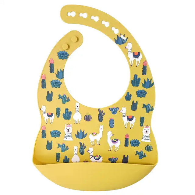 Silicone Waterproof Baby Bib - Mustard Llama