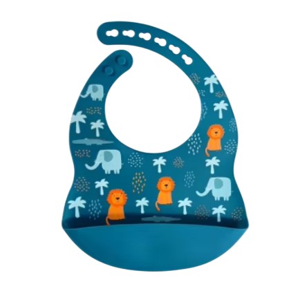 Silicone Waterproof Baby Bib - Ocean Blue Lions