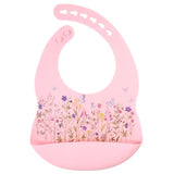 Silicone Waterproof Baby Bib - Pink Flowers