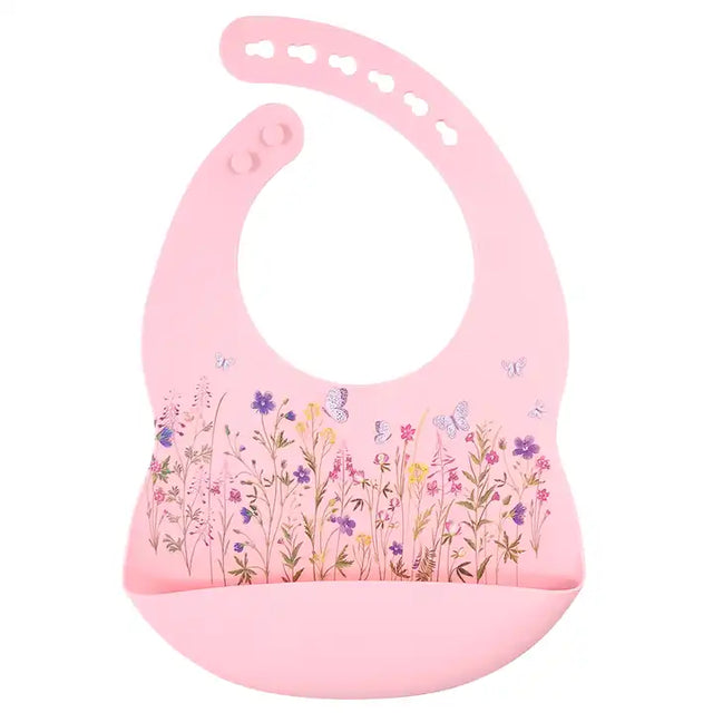 Silicone Waterproof Baby Bib - Pink Flowers