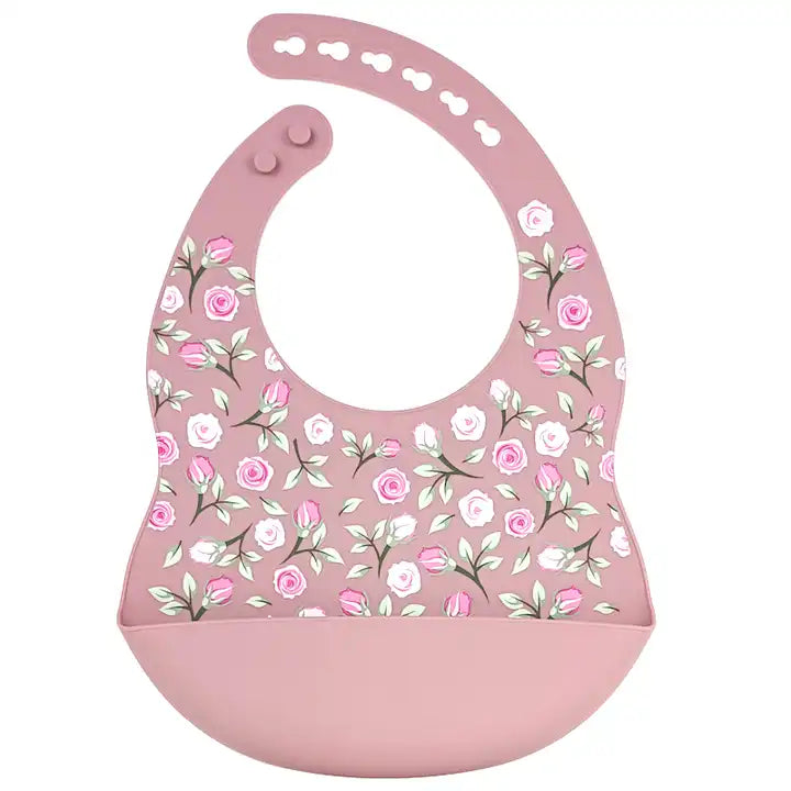 Silicone Waterproof Baby Bib - Powder Roses