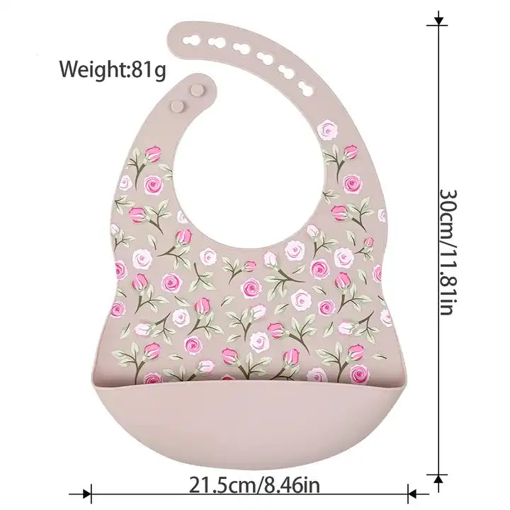 Silicone Waterproof Baby Bib Pink Rose Size