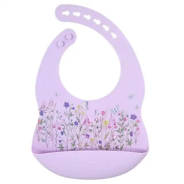 Silicone Waterproof Baby Bib - Violet Flowers