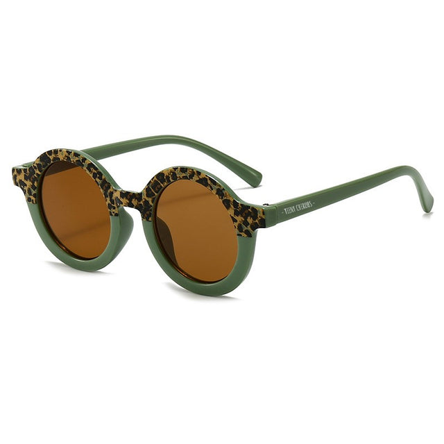 Teeny Baby Toddler Round Sunglasses - Green Leopard