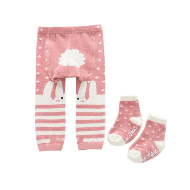 Teeny Bumbo Baby Toddler Leggings With Grip Socks - Pink Cloud