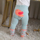 Teeny Bumbo Baby Toddler Leggings With Grip Socks - Teal Birdy Back