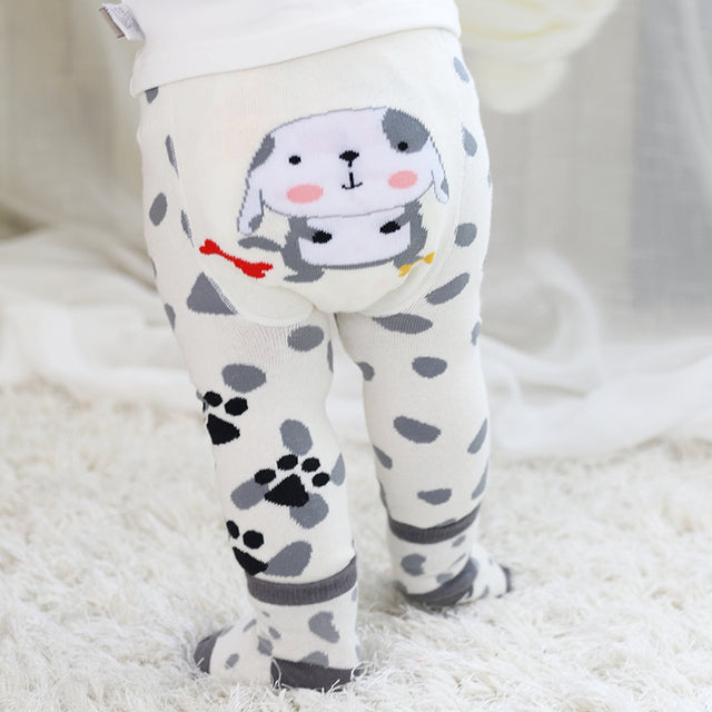 Teeny Bumbo Baby Toddler Leggings With Grip Socks - White Puppy Back
