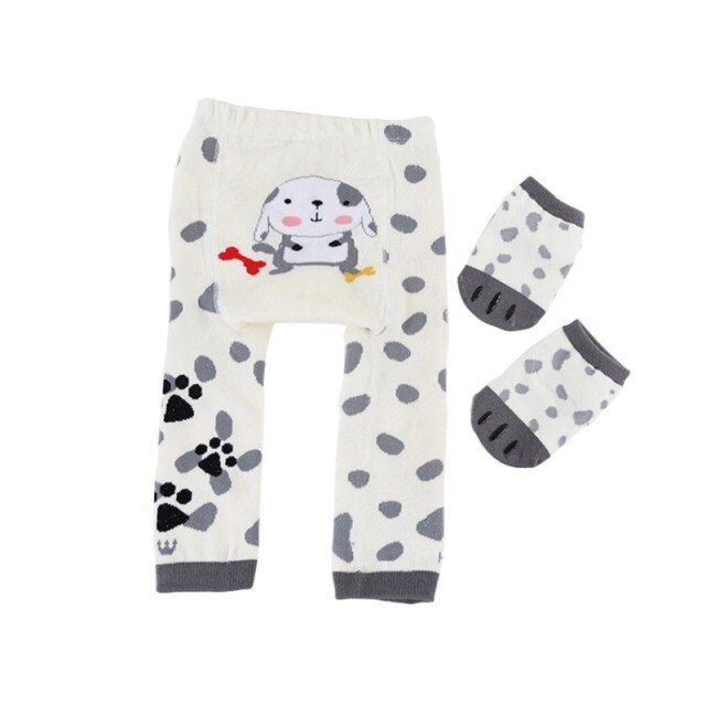 Teeny Bumbo Baby Toddler Leggings With Grip Socks - White Puppy