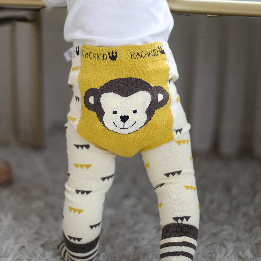 Teeny Bumbo Baby Toddler Leggings With Grip Socks - Yellow Monkey Back