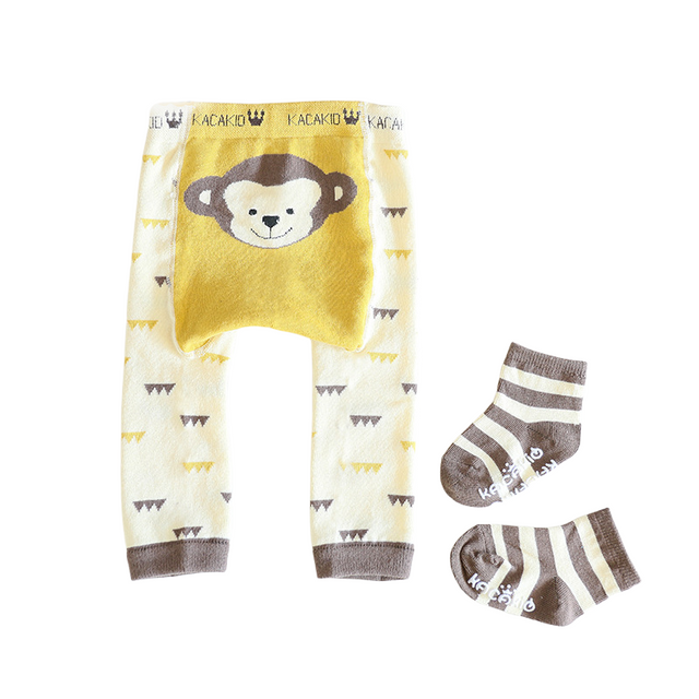 Teeny Bumbo Baby Toddler Leggings With Grip Socks - Yellow Monkey