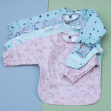 Teeny Baby Long Sleeve Waterproof Apron Smock Bibs Blue Pink Rainbow Tractor Icecream