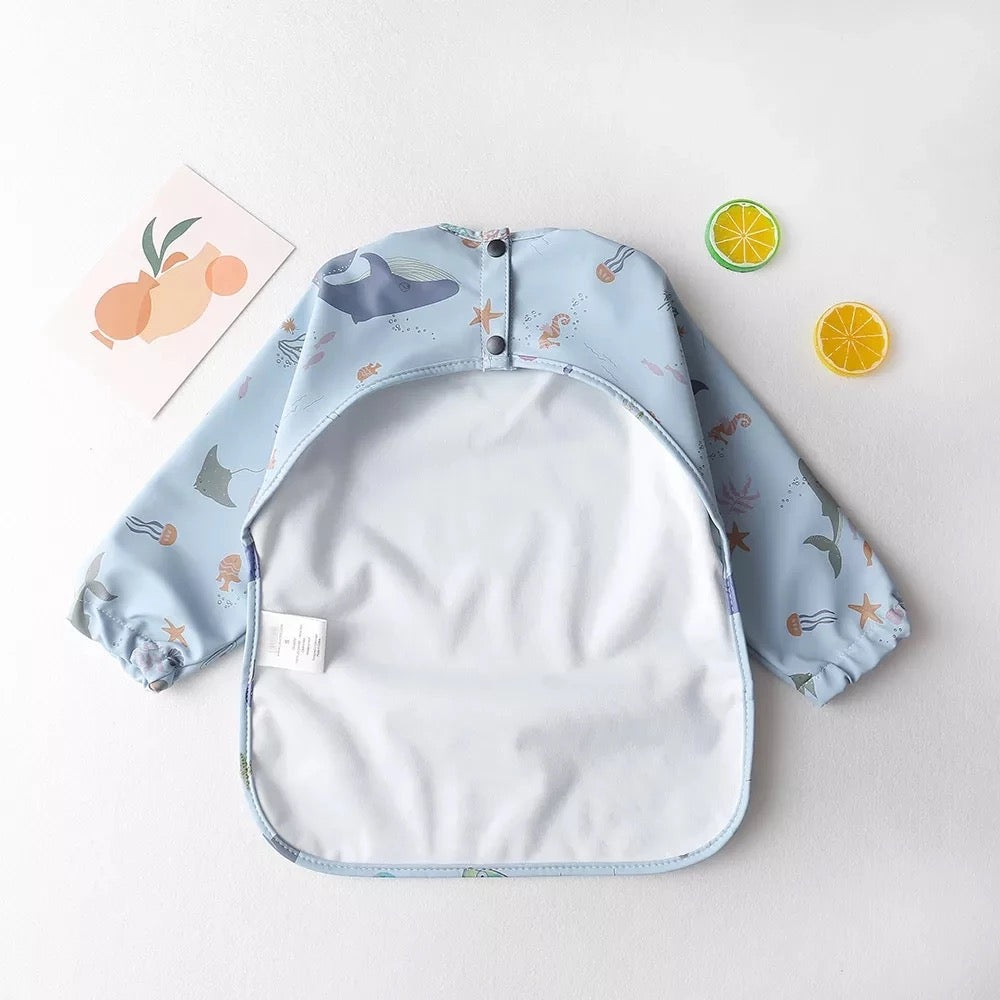 Baby Toddler Teeny Baby Long Sleeve Waterproof Apron Smock Bib Back Snap Buttons