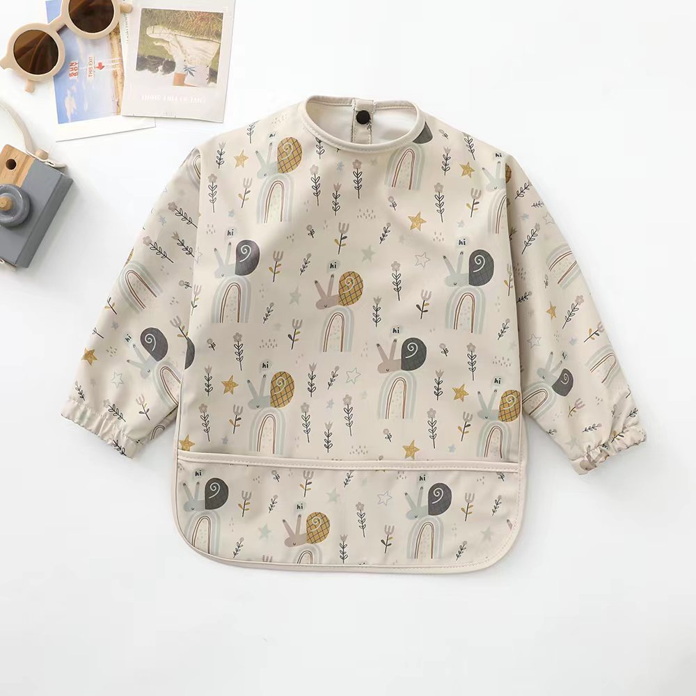 Teeny Baby Long Sleeve Waterproof Apron Smock Bib - Beige Snail