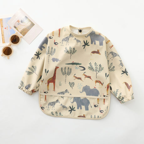 Teeny Baby Long Sleeve Waterproof Apron Smock Bib - Beige Zoo