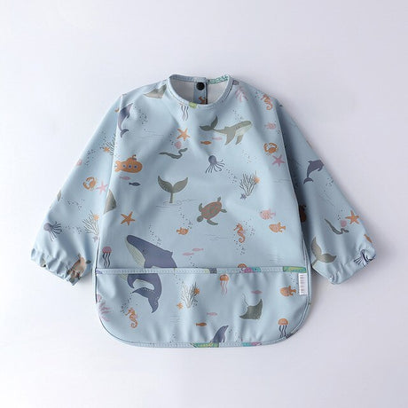 Teeny Baby Long Sleeve Waterproof Apron Smock Bib - Blue Sea Creatures