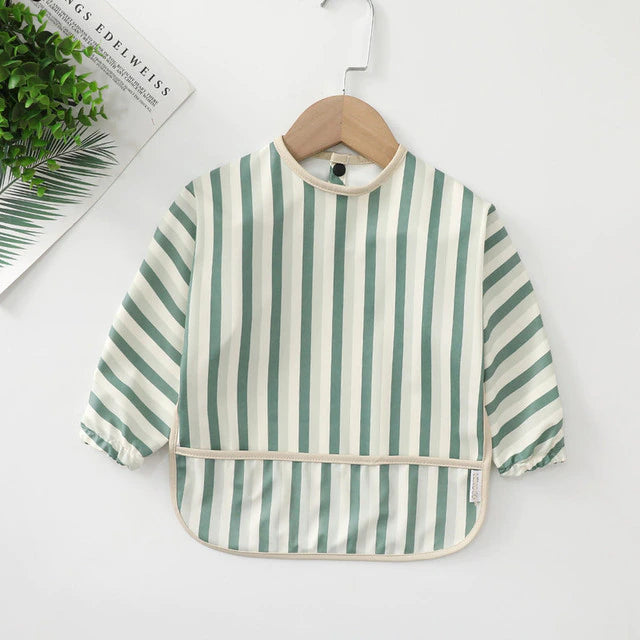 Teeny Baby Long Sleeve Waterproof Apron Smock Bib - Green Stripes