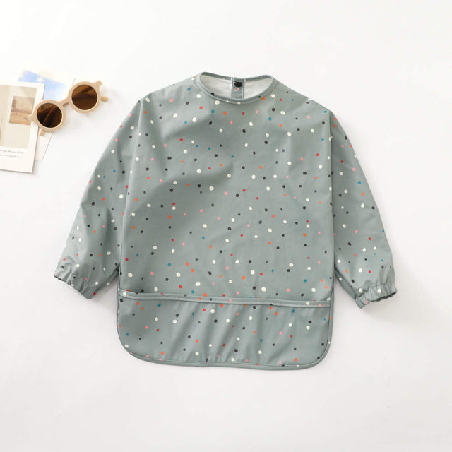 Teeny Baby Long Sleeve Waterproof Apron Smock Bib - Sage Dots