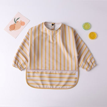 Teeny Baby Long Sleeve Waterproof Apron Smock Bib - Yellow Stripes