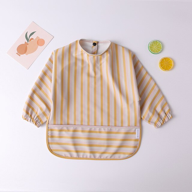 Teeny Baby Long Sleeve Waterproof Apron Smock Bib - Yellow Stripes