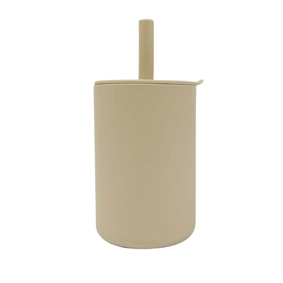 Silicone Non-spill Tall Straw Cup - Beige freeshipping - -Teeny Cherubs-