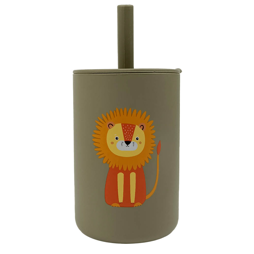 Baby Toddler Silicone Non-spill Printed Straw Cup - Lion
