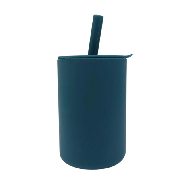 Silicone Non-spill Tall Straw Cup - Ocean Blue freeshipping - -Teeny Cherubs-