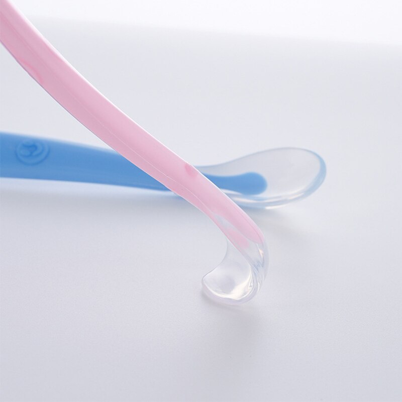Blue pink soft learner weaning silicone spoons