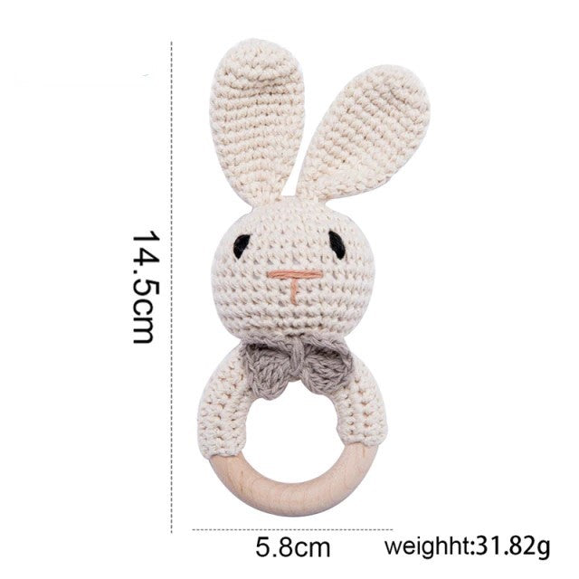 Baby Handmade Crochet Wooden Ring Rattle Toy - Bunny Size
