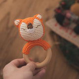 Baby Handmade Crochet Wooden Ring Rattle Toy - Fox