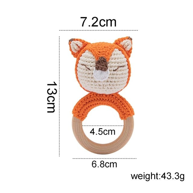 Baby Handmade Crochet Wooden Ring Rattle Toy Fox Size
