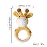 Baby Handmade Crochet Wooden Ring Rattle Toy - Giraffe Size
