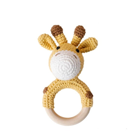 Baby Handmade Crochet Wooden Ring Rattle Toy - Giraffe